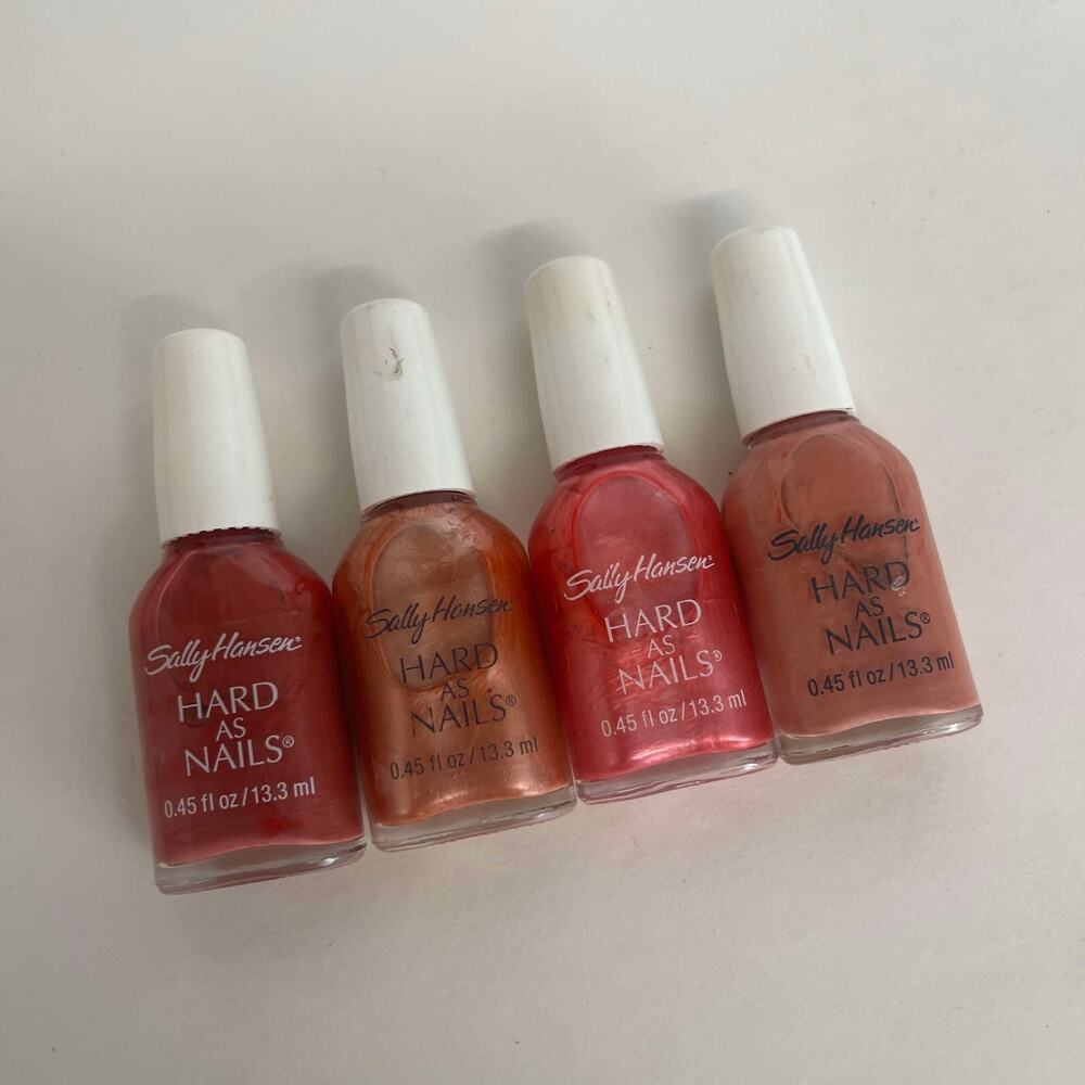 Lot of 4 Sally Hansen Hard as Nails Nail Polish Pinks Red Brown 0.45‎ fl oz